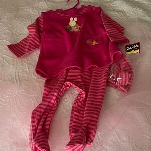 Chocolate Pink Bunny Kids Footie Set